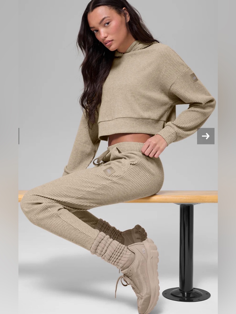 Alo Yoga Muse Ribbed Knit Hoodie Sweatshirt & Joggers Set  Size XS/XXS